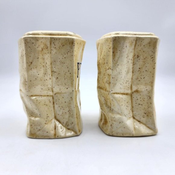 Vintage E.S. Molds Paper Bag Salt & Pepper Shakers Set 5 in Handmade 1970s - Picture 4 of 11